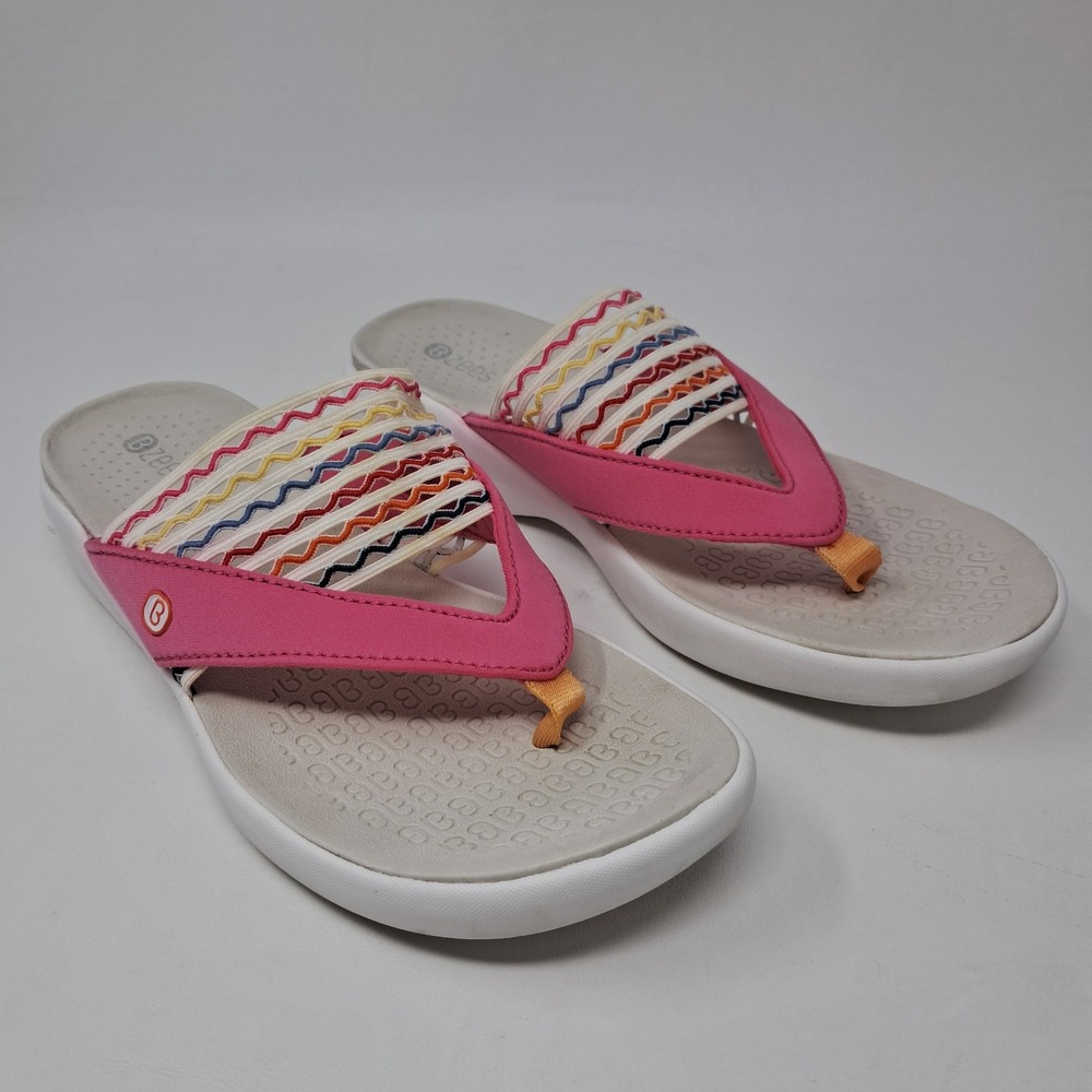 BZees Womens 7.5 Pink Cabana Washable Thong Sandals Comfort Arch Support Mules